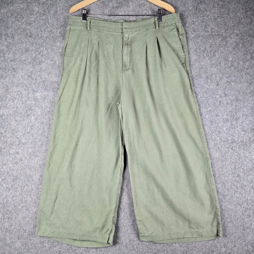 Old Navy Culotte Pants Womens XL Green Linen Blend Wide Leg Cropped Casual